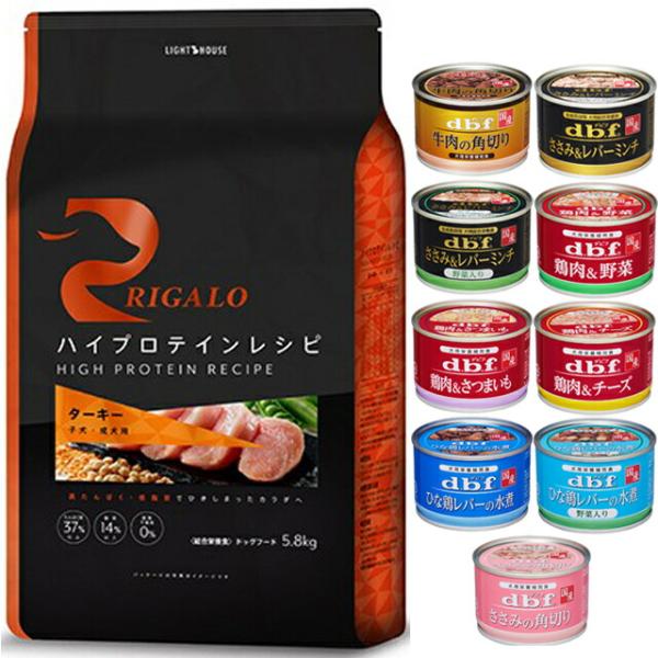 リガロ ハイプロテインレシピ 子犬・成犬用 ターキー 5.8kg【デビフ150g缶詰 1缶付】