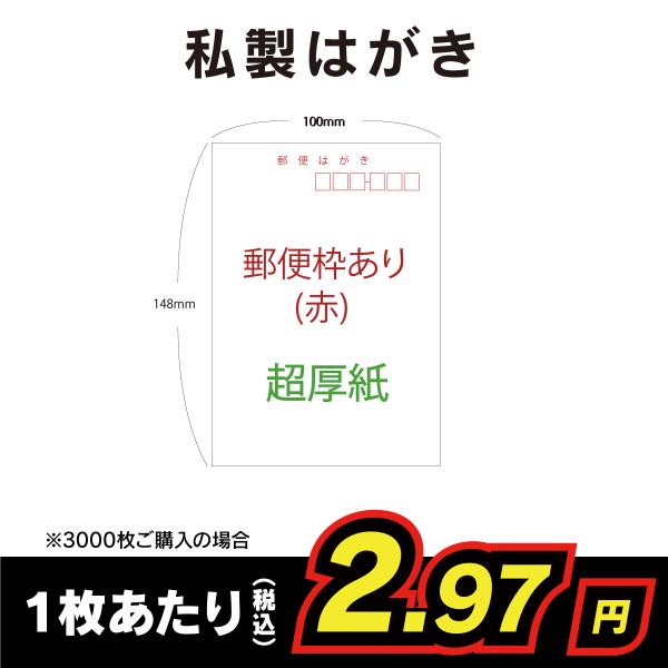 私製はがき 3600枚 ハガキサイズ用紙 郵便枠あり 超特厚紙