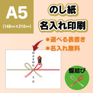 のし紙 熨斗紙 A5サイズ 20枚〜200枚 蝶結び 名入れ 印刷 選べる表書き