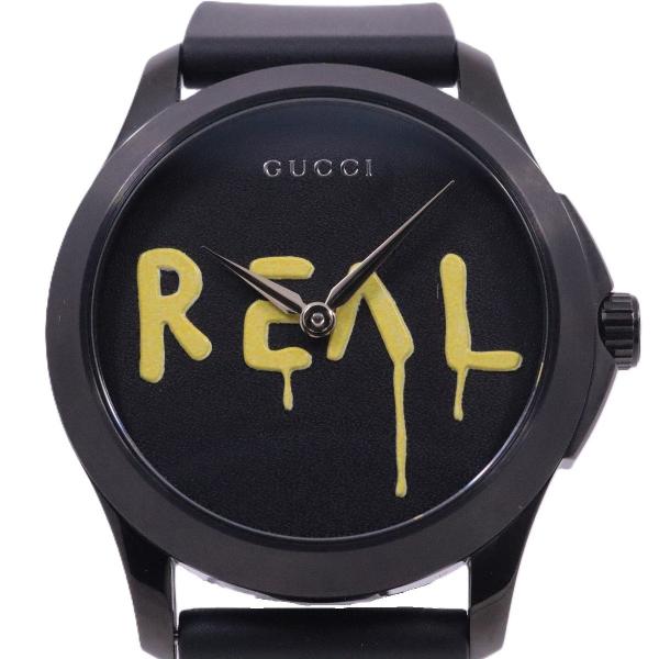 グッチ YA1264017 Gタイムレス ゴースト REAL クォーツ ボーイズ 腕時計 黒文字盤 ...