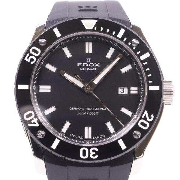 EDOX クラスワン 300M防水 自動巻き メンズ 黒文字盤 純正ラバーベルト 80088 【いお...