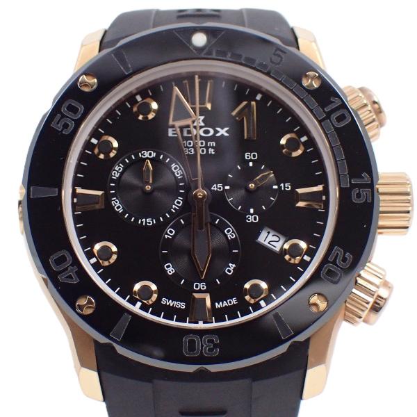 EDOX エドックス クロノオフショア1 クォーツ メンズ 腕時計 ピンクゴールド色 黒文字盤 純正...