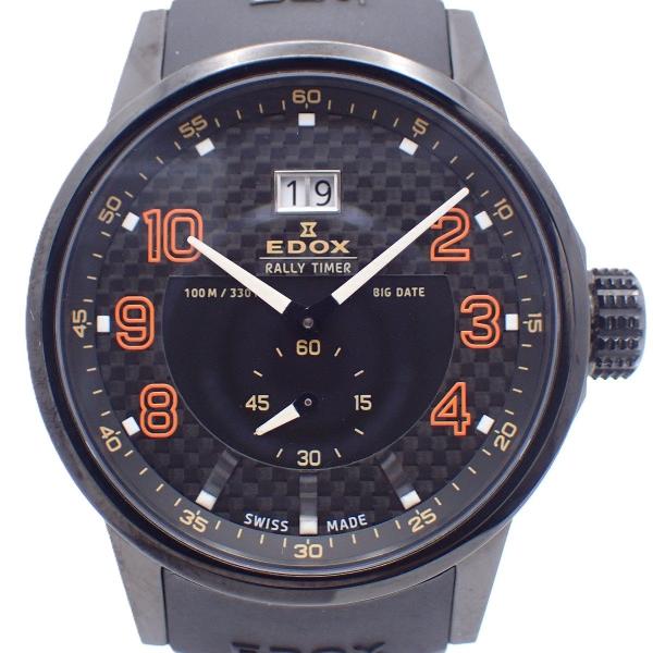EDOX エドックス ラリータイマー クォーツ メンズ 腕時計 ビッグデイト カーボン文字盤 純正ラ...