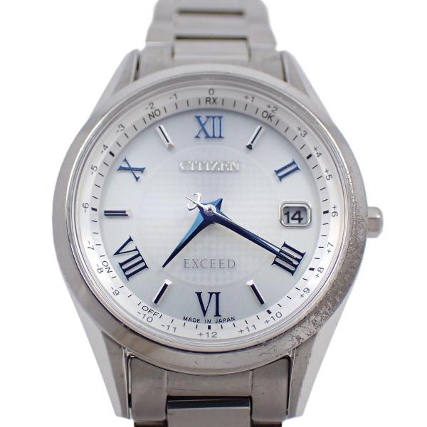 シチズン エクシード エコドライブ電波 レディース 腕時計 チタン シルバー文字盤 純正ベルト ES...