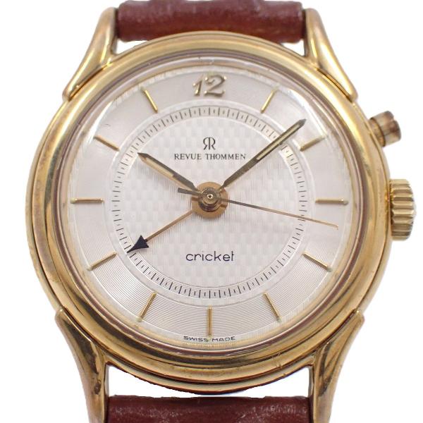 レビュートーメン クリケット 手巻アラーム メンズ 腕時計 ゴールドGP シルバー文字盤 純正革ベル...