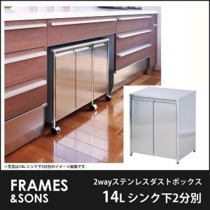 2wayステンレスダストボックス 14L シンク下2分別 ごみ箱 キャスター付き キッチン収納 frames&amp;sons DS51