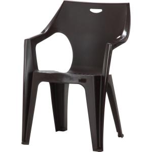 プラスチックチェアー カラフルチェアー ガーデンファニチャー 肘付き椅子 ブラウン