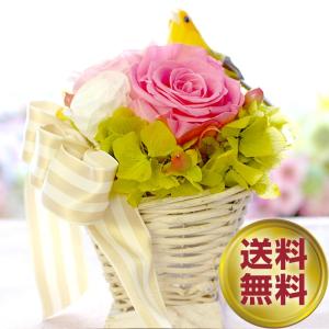 プリザーブドフラワー ギフト 誕生日 結婚式 電報 小鳥 鳥 お返し プレゼント 花 ブリザーブドフラワー お祝い 送料無料 小鳥のバスケット｜ipfa