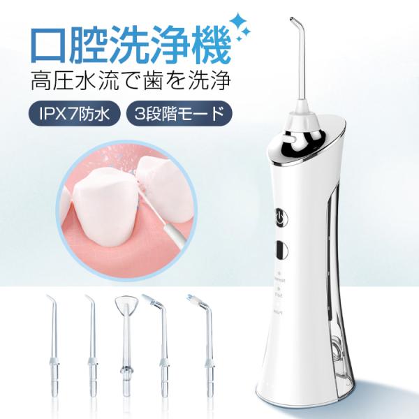 口腔洗浄器 ウォーターピック ジェットウォッシャー 歯ブラシ Ipx7防水 水流洗浄 強弱切り替え ...