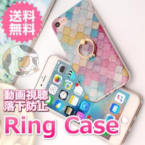 iPhoneケース SE3 iPhone12 Pro Max リング付 落下防止 11 Pro 12mini XR SE2 8 7 リング ステンドグラス キラキラ 幾何学 模様 アイフォン 携帯 カバー スマホ