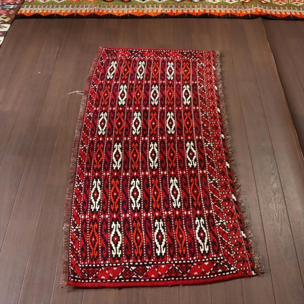 オールドキリム/トルクメン ヤムート 55x124cm 収納袋チュアルを開いたフラグメント　レッド
