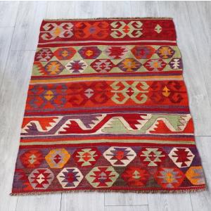 カイセリ トルコ手織りキリム ランナー 200x64cm 4つのダイヤ