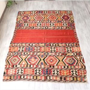 アンティーク　アナトリアキリム　フェティエ地方/カリヨラ 236x167cm エンプティレッド カラフルな幾何学モチーフ