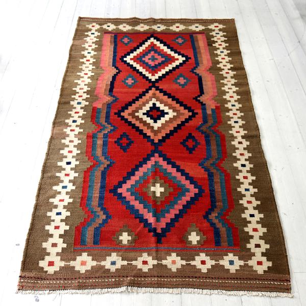 オールドキリム シラーズ 218x107cm ハムセ連合/ジグザグのひし形　草木染め