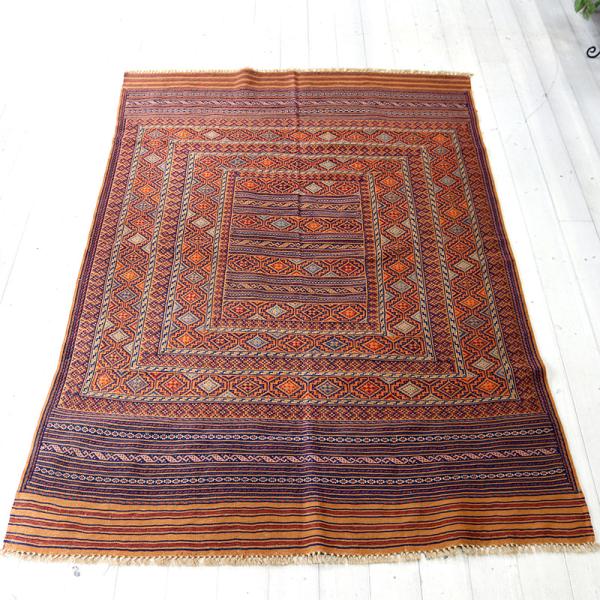 シルジャンキリム　スザンニ織り 198x130cm 細かな織りの幾何学モチーフ