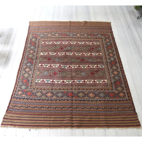 シルジャンキリム　スザンニ織り 203x140cm 細かな織りの幾何学モチーフ