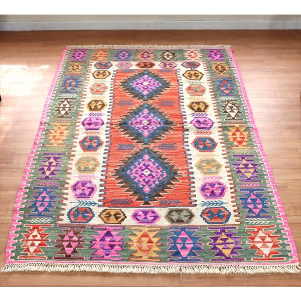 色にこだわるワンランク上のカイセリキリム 175x126cm ドラゴンと麦の穂のモチーフ