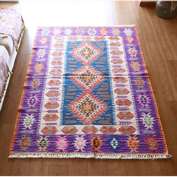 手織りキリム トルコ　カイセリ産 170x124cm 明るいパステルカラー　麦の穂のボーダー