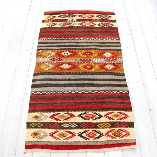 オールドキリム バルケスィール  142x73cm ジジムモチーフのボーダーデザイン