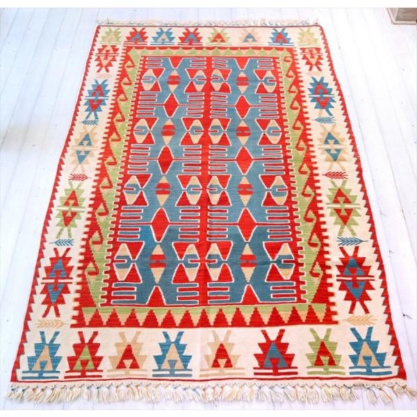 トルコの手織りキリム　カリヨラ 233x152cm 翼を広げた鳥のモチーフ