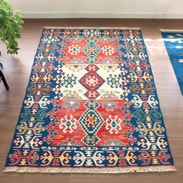 細かな織りのコンヤキリム セッヂャーデ 181x122cm サソリのモチーフと連なるひし形