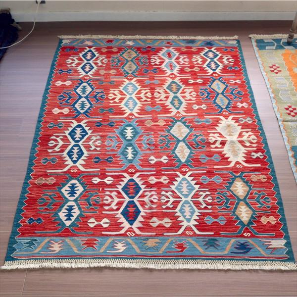 細かな織りの手織りキリム コンヤ 173x130cm ベレケットと翼を広げた鳥のモチーフ