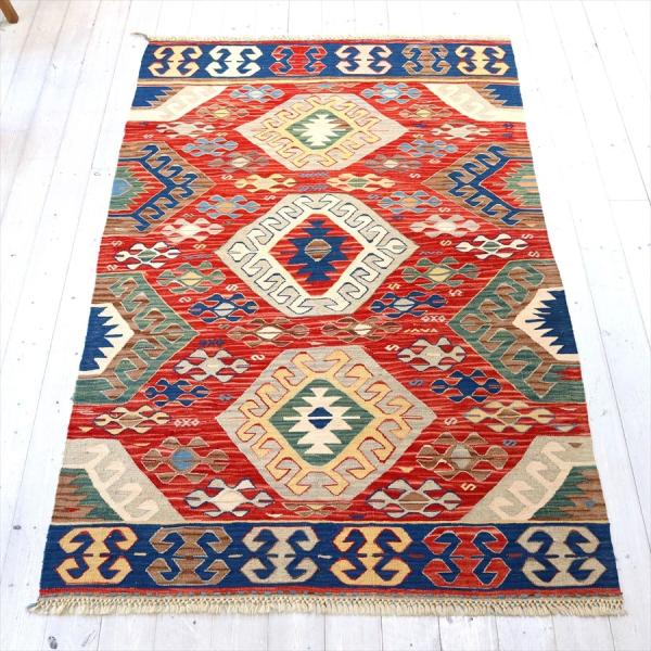 細かな織りのコンヤキリム セッヂャーデ 186x120cm ドラゴンと狼の口のモチーフ