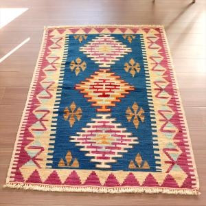 カイセリ トルコ手織りキリム ランナー 200x64cm 4つのダイヤ