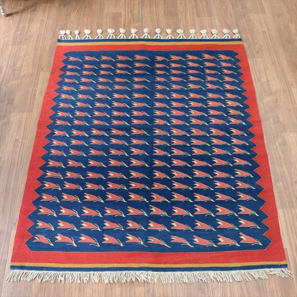 トルコの手織りキリム コンヤ　草木染 182x149cm チューリップのモチーフ