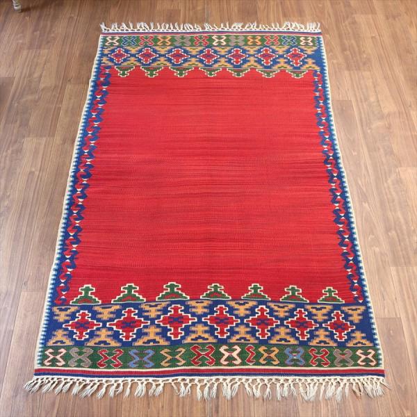 トルコの手織りキリム コンヤ　草木染 207x131cm 赤のエンプティデザイン