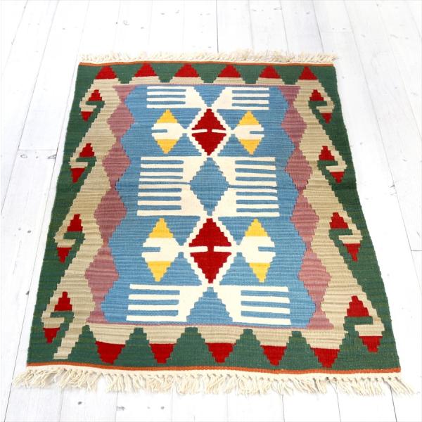 やわらかな織りのカイセリ産キリム　ヤストゥク 108x78cm 翼を広げた鳥のモチーフ