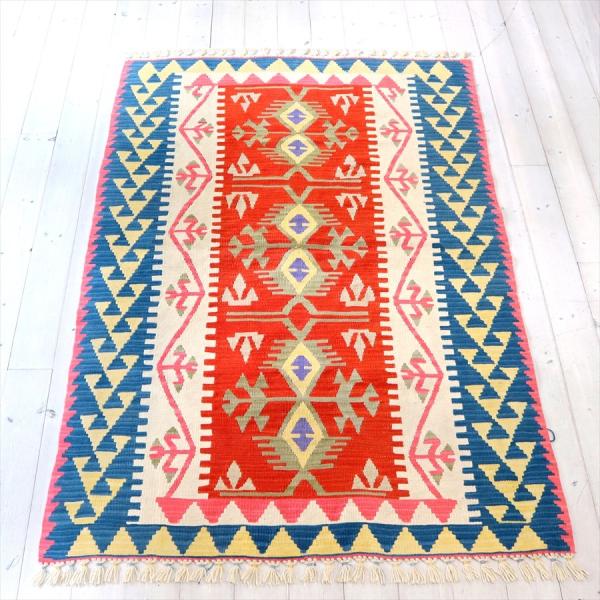 やわらかな織りのカイセリ産キリム　セッヂャーデ 171x114cm レッド/ブルー