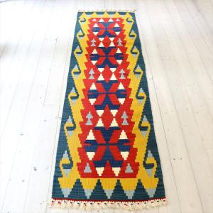 カイセリ トルコ手織りキリム ランナー 200x64cm 4つのダイヤ