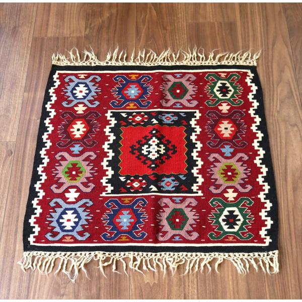 オールドキリム シャルキョイ 59x60cm ワインレッド 正方形