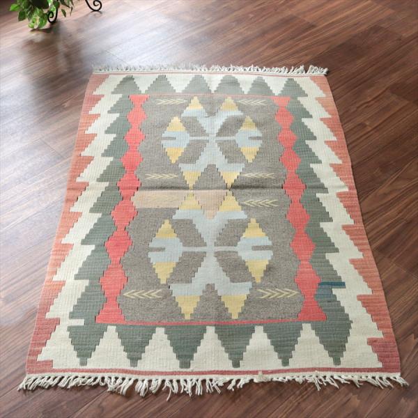 カイセリ産手織りキリム 132x87cm パステルカラー トルコの手織りラグ