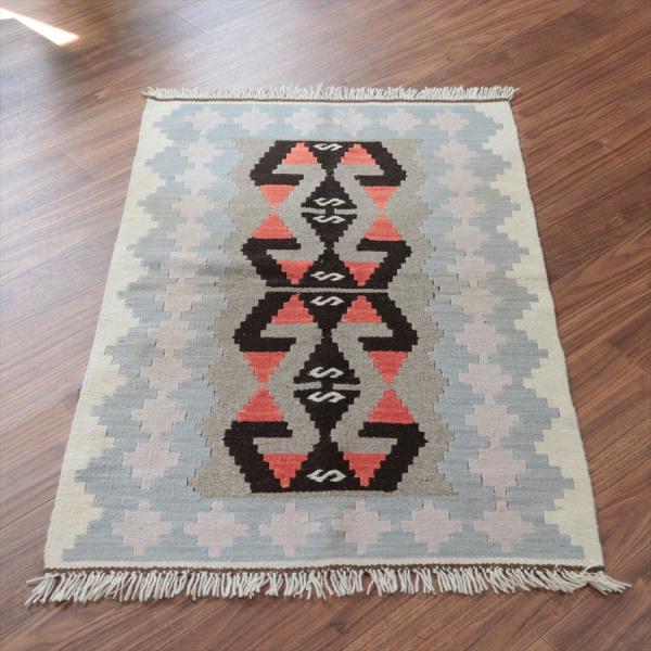 カイセリ産手織りキリム グレー 119x75cm 雄羊の角 トルコの手織りラグ