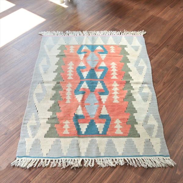 カイセリ産手織りキリム 雄羊の角 113x81cm パステルカラー トルコの手織りラグ