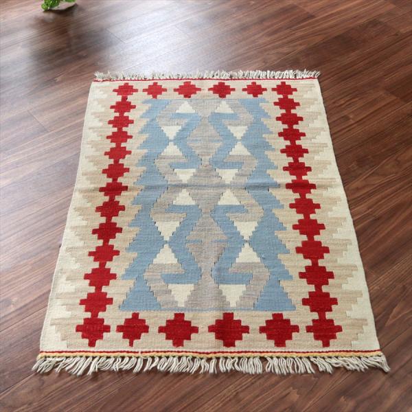 カイセリ産手織りキリム 雄羊の角 115x79cm ブルー＆グレー トルコの手織りラグ
