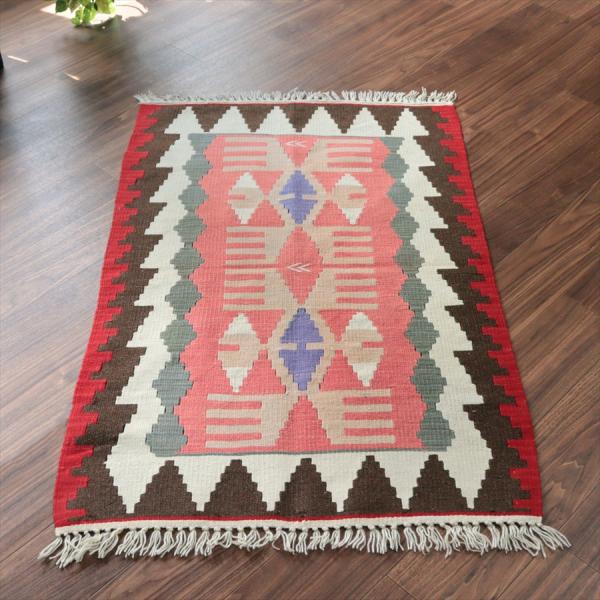 カイセリ産手織りキリム 127x82cm レッド トルコの手織りラグ