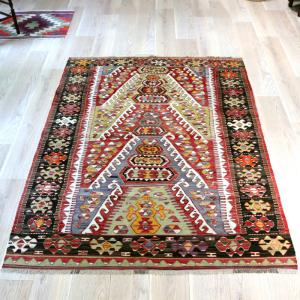 トルコ手織りキリム アンティーク リプロダクト 199x145cm 連なるミフラープ