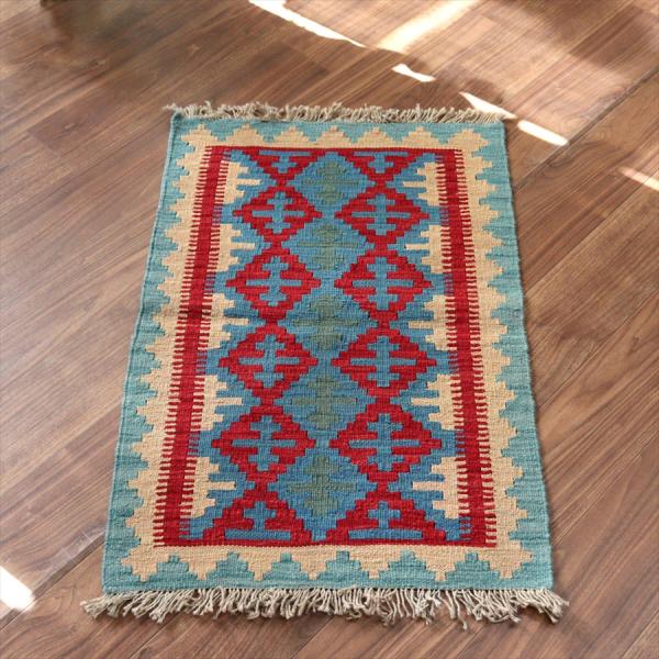 手織りキリム イラン シラーズ 93x62cm カラフルな幾何学モチーフ