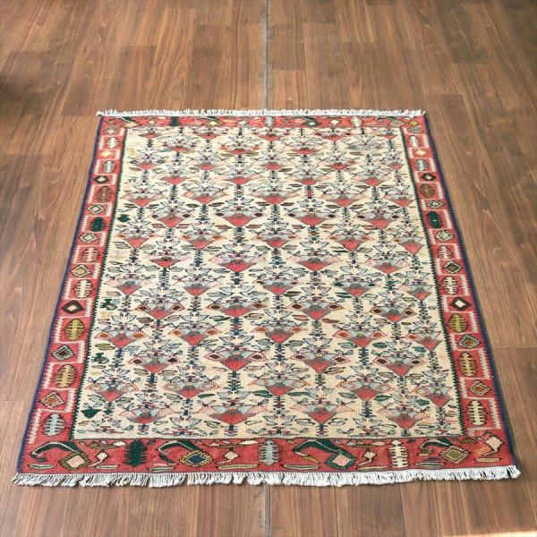 イランの手織りキリム セネ 144x119cm 花束のモチーフ