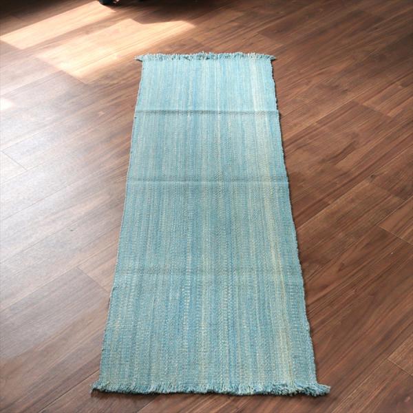 トルコの手織りキリム カルス 158x49cm ブルーグラデーション