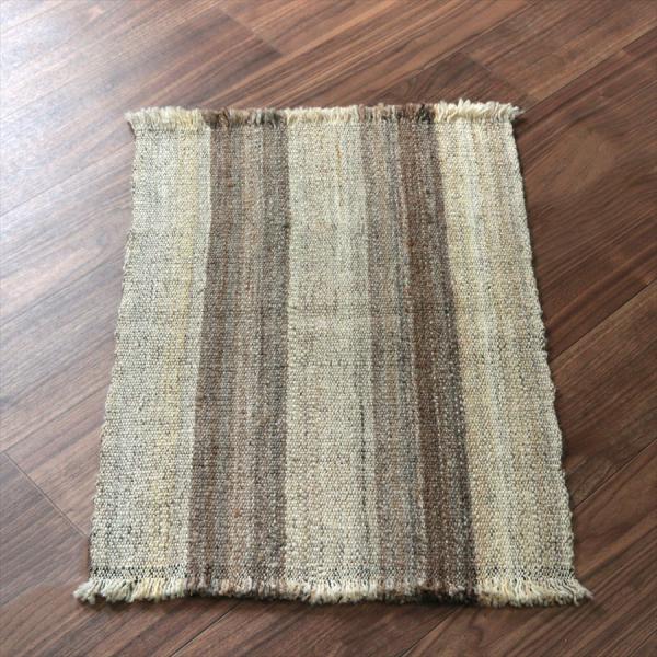 トルコの手織りキリム カルス 70x48cm ブラウン＆アイボリー ストライプ