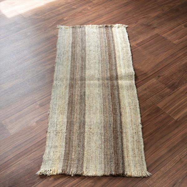 トルコの手織りキリム カルス 118x48cm ブラウン＆アイボリー ストライプ