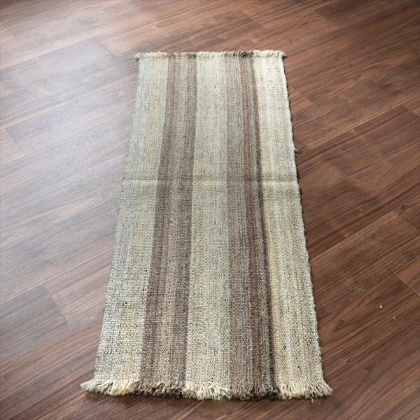 トルコの手織りキリム カルス 123x48cm ブラウン＆アイボリー ストライプ