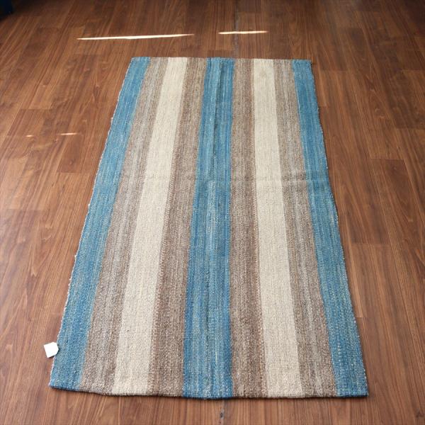 トルコの手織りキリム カルス 198x99cm ストライプ アイボリー＆ブラウン