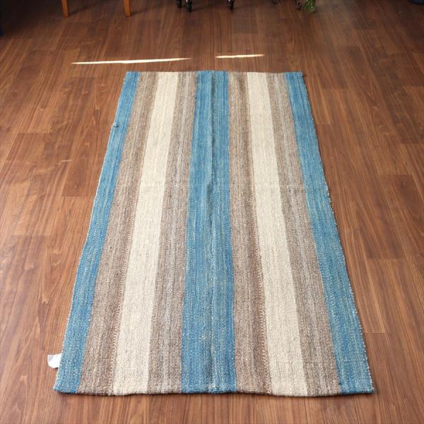トルコの手織りキリム カルス 198x98cm ストライプ アイボリー＆ブラウン