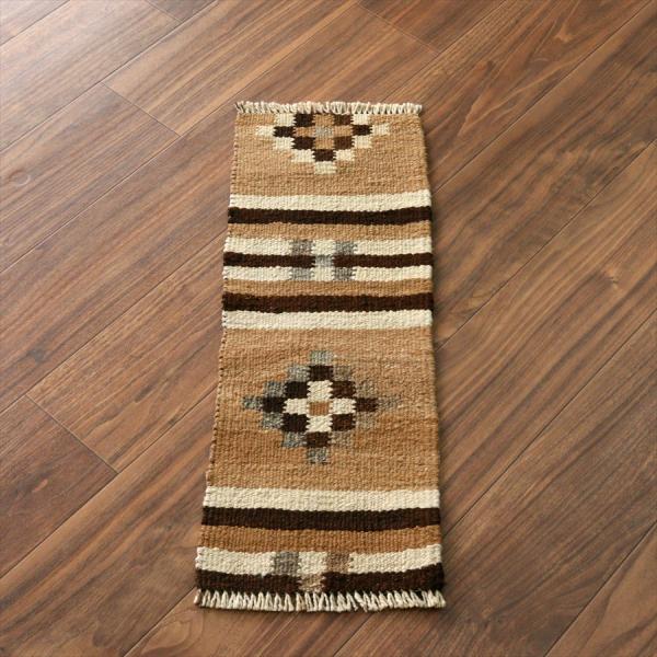 トルコの手織りキリム カルス 67x24cm 幾何学モチーフ ブラウン