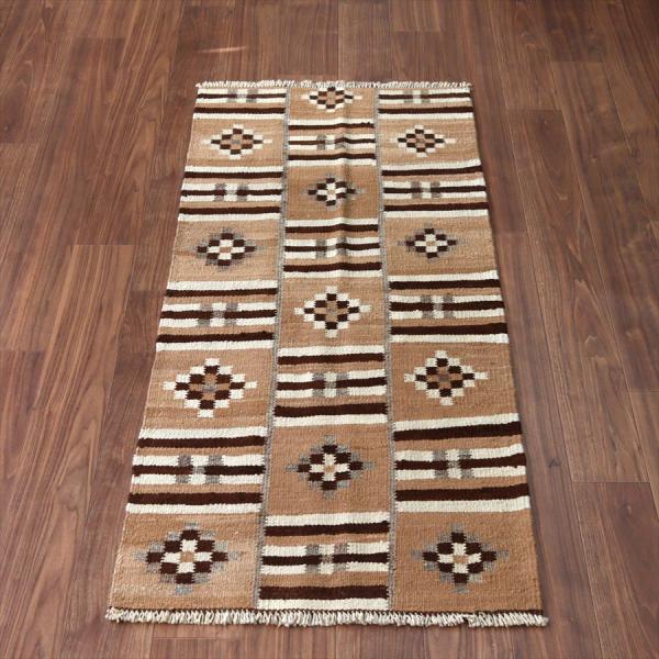 トルコの手織りキリム カルス 162x76cm 幾何学モチーフ ブラウン